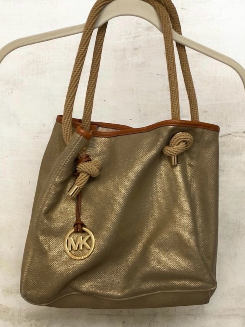 Michael Kors Marina Large Metallic Gold Canvas Tote - Nautical Rope